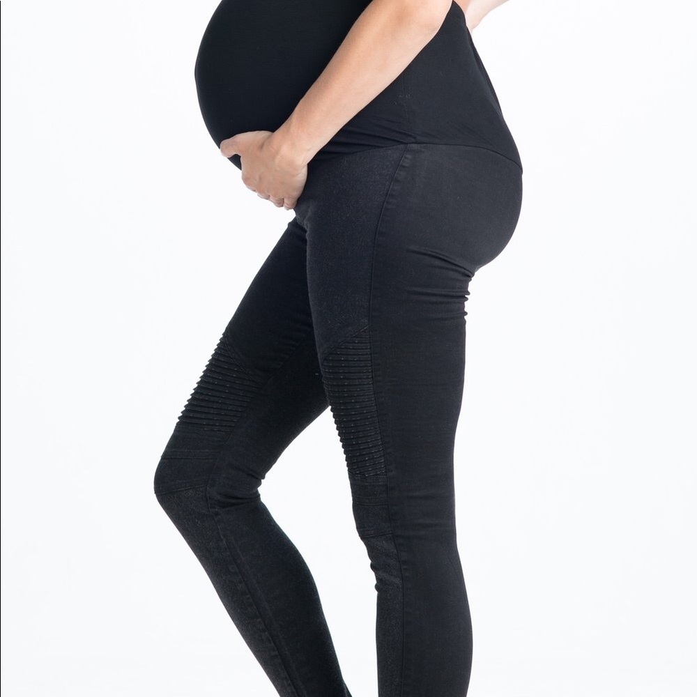 PreggoLeggings Black Moto Pregnancy Legging